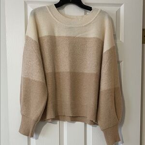 Tahari Beige and Cream Striped Cashmere Sweater